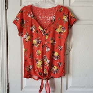 Lace back tie front top